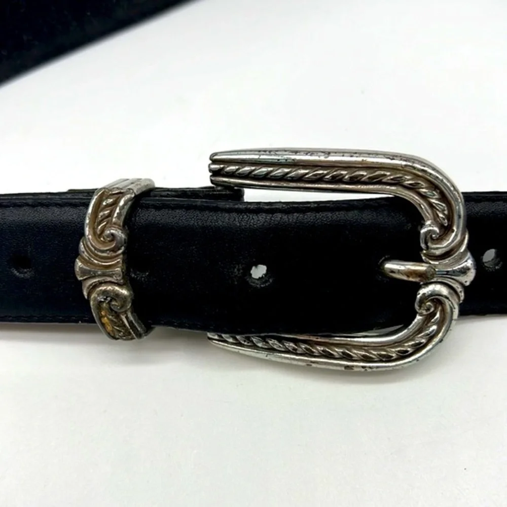 Brighton - Vintage  Leather Silver Buckle And Hearts Belt Size Medium